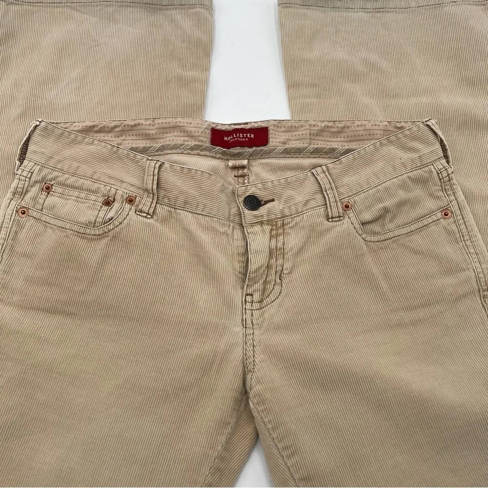 Vtg Y2K Hollister Tan Corduroy Flare Pants Junior 5 Stretch Retro Low Rise - Picture 5 of 15